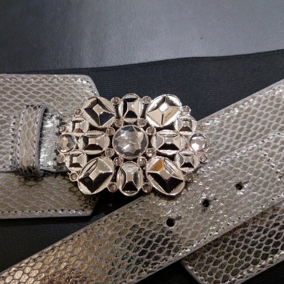 ?GORGEOUS? Vintage 80s Embellished Buckle Snakeskin Belt main image 14